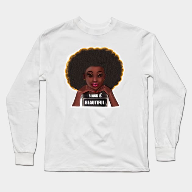 Black is beautiful girl with Afro hair, brown eyes and dark brown skin Long Sleeve T-Shirt by Artonmytee